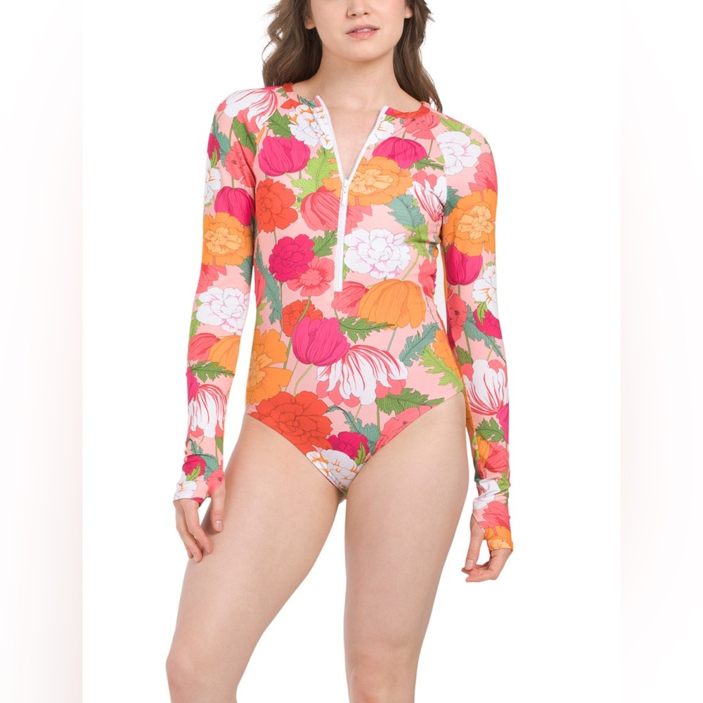 NWT! TRINA TURK SUNNY BLOOM LONG SLEEVE SWIMSUIT PADDLE SUIT RASH GUARD 🌺☀️